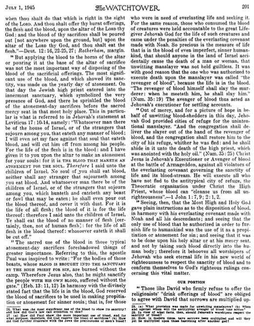 Watchtower 1945 — primera prohibición de sangre